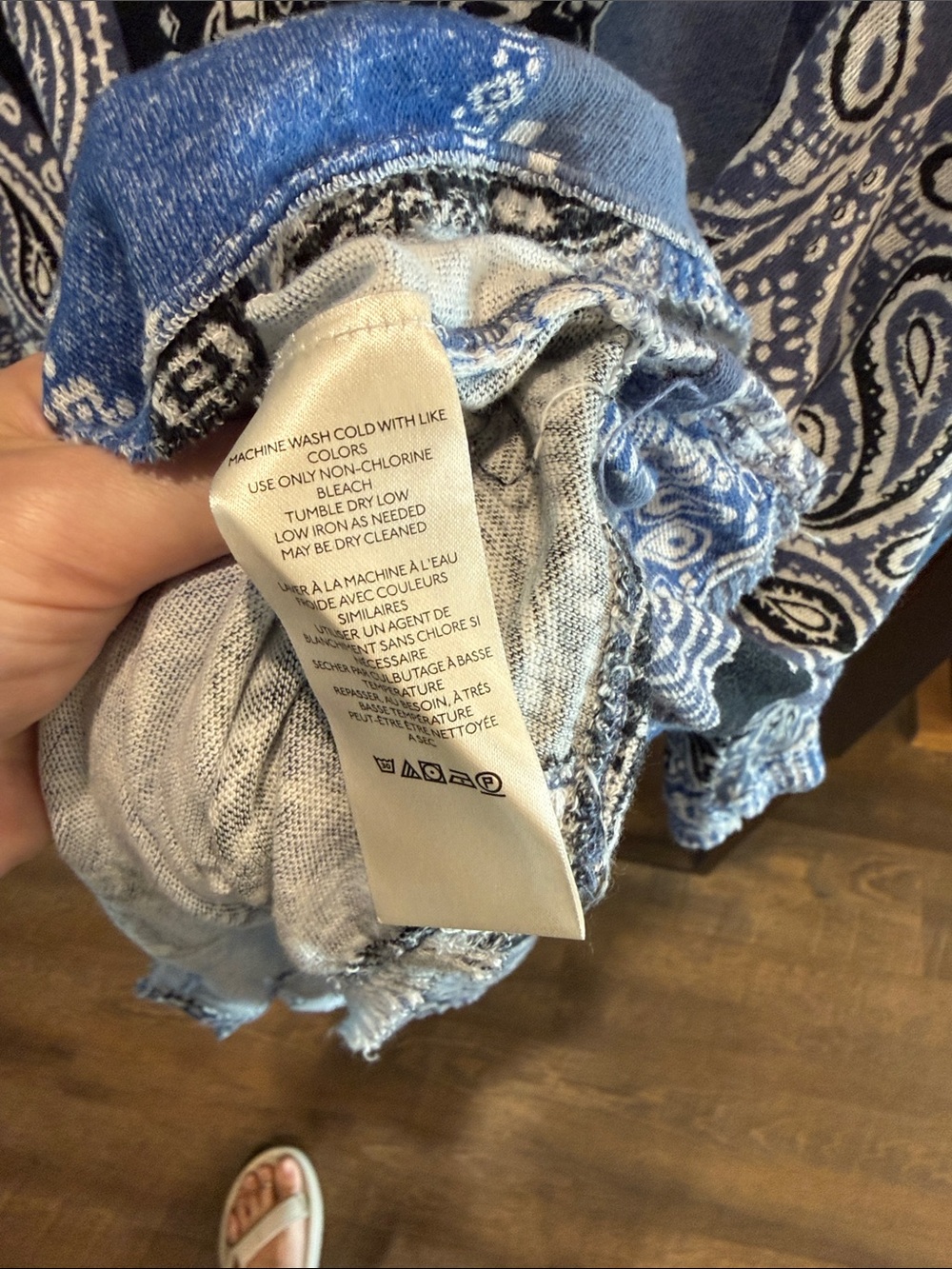 Free People Blue and Black Paisley Patchwork Short Sleeve Top Oversized XL - Picture 3 of 6